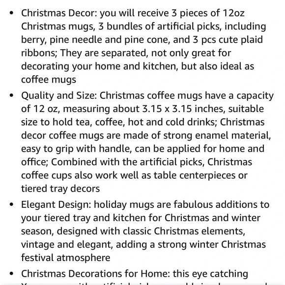 Hushee 3 Pcs Christmas Enamel Coffee Mugs 12oz Artificial Red Berry Pine 🌲 - Picture 11 of 11